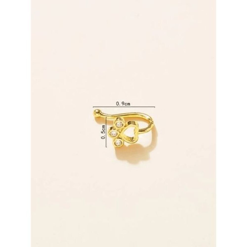 GOLD DIAMOND PAW PRINT NOSE RING CUFF - Picture 4 of 4
